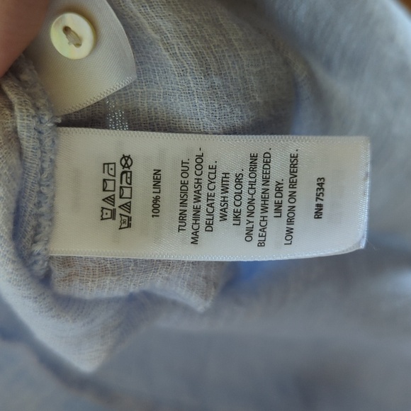 Tahari oversized blue linen boho button-up shirt textured women's size M - Picture 3 of 4